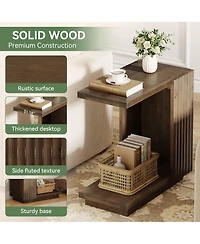 Slickblue Wood C-Shaped End Table with Stylish Fluted Design
