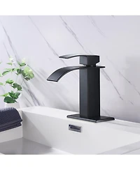 Phying Waterfall Spout Bathroom Sink Single Handle Faucet with Pop-Up Drain