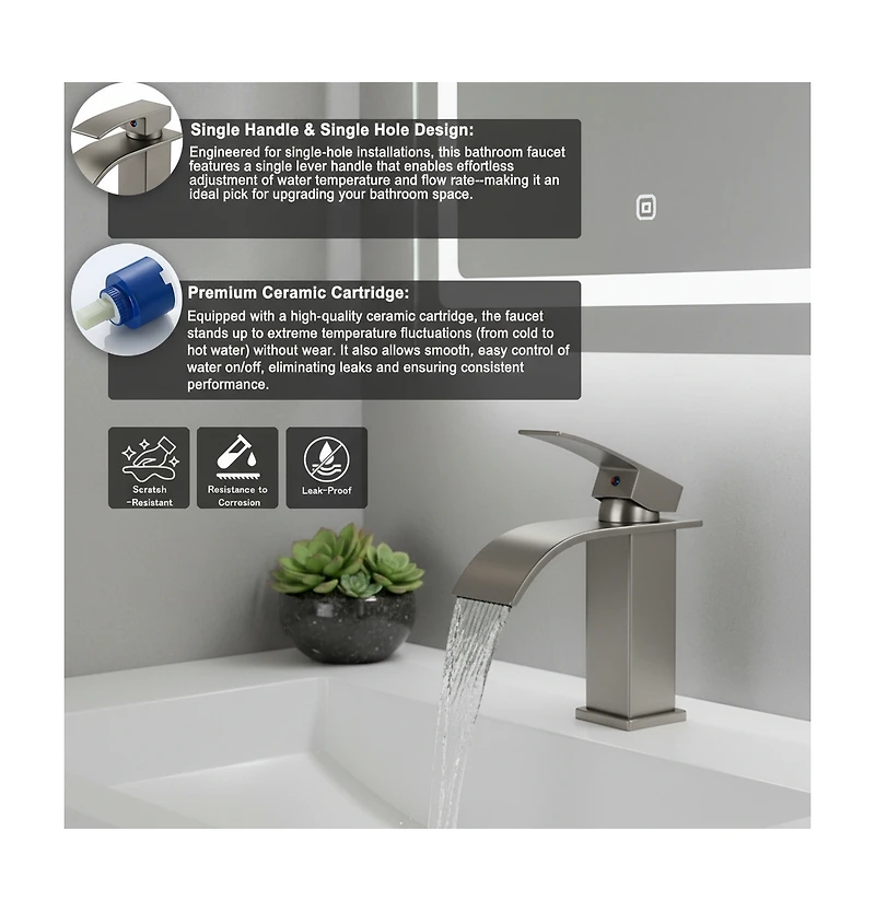 Phying Single Handle Bathroom Faucet Lavatory Faucet Stainless Steel Single Hole-tp
