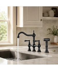 Phying Bridge Dual Handles Kitchen Faucet Modern High Arc Sink Faucet with Flexible Pull Out Side Spray for Home Kitchen Utility Sink