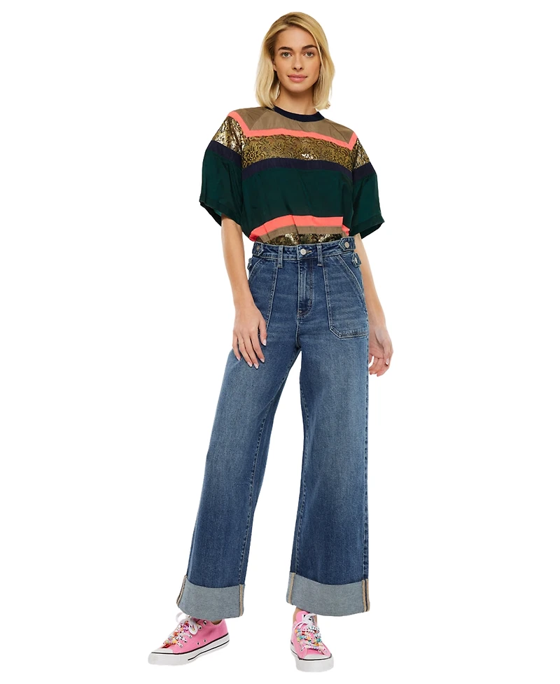 KanCan Women's Haylee Ultra High Rise 90's Wide Leg Jeans