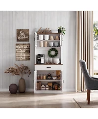 homfan Kitchen Pantry Cabinet with Microwave Stand - Buffet Storage, Glass Doors and Shelves, Appliance Organizer for Dining Room and Coffee Bar
