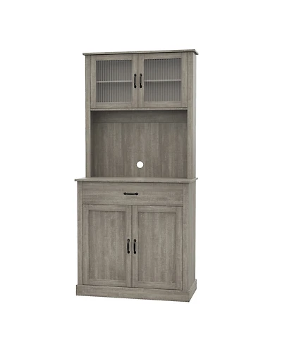 homfan Kitchen Pantry Cabinet with Microwave Stand - Buffet Storage, Glass Doors and Shelves, Appliance Organizer for Dining Room Coffee Bar