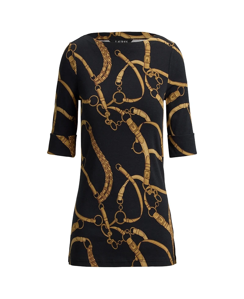 Lauren Ralph Petite Belting Print Boat Neck T-Shirt