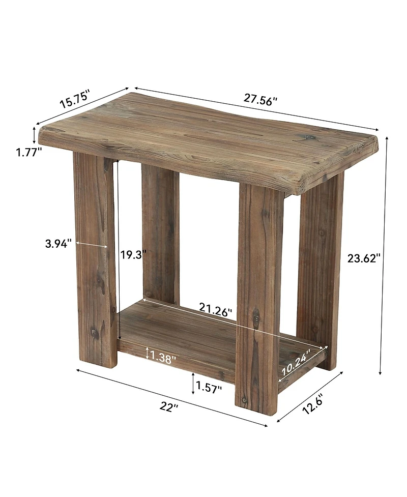 Tribesigns 2-Tier Solid Wood End Table for Living Room, Narrow Side Table, Rectangle Farmhouse Nightstands for Living Room, Bedroom, Easy Assembly