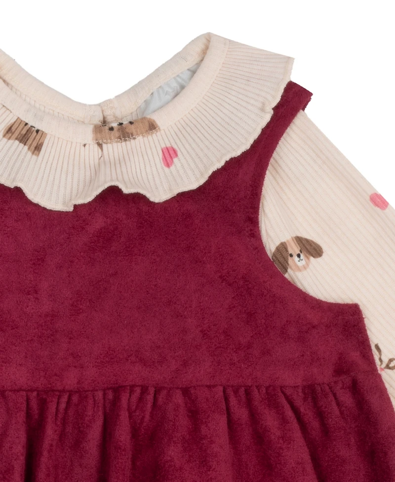 Rare Editions Baby Girls' Pinafore Dress and Long-Sleeve Top, 2-Piece Set