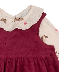 Rare Editions Baby Girls' Pinafore Dress and Long-Sleeve Top, 2-Piece Set