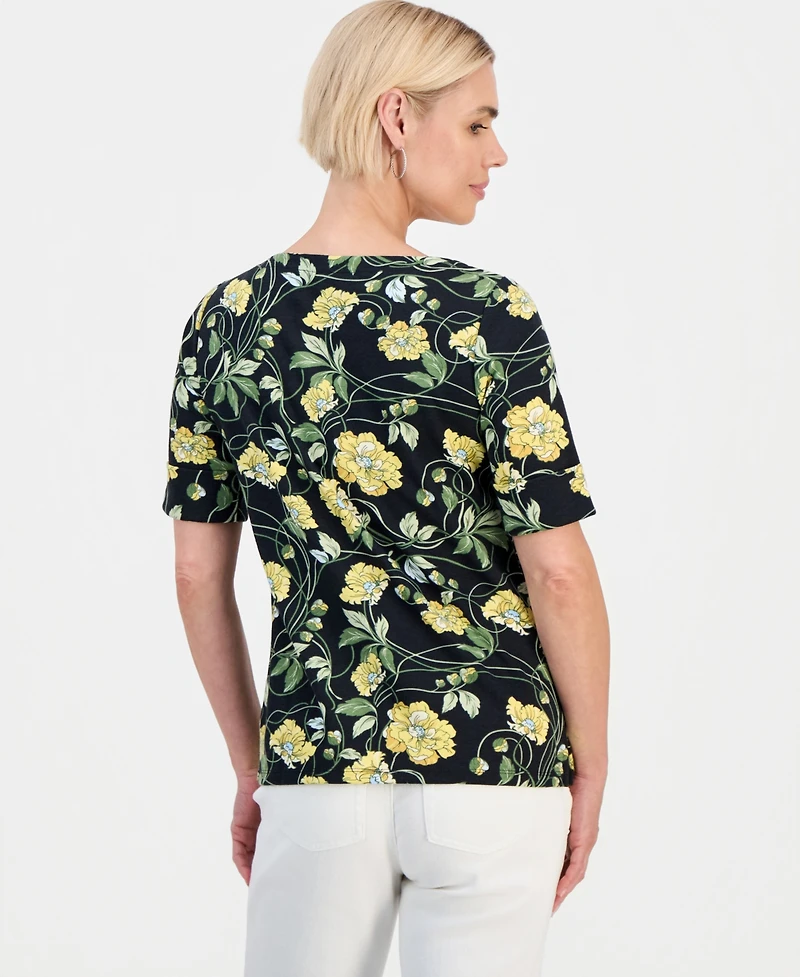 Style & Co Petite Boat-Neck Elbow-Sleeve Top, Macy's Exclusive