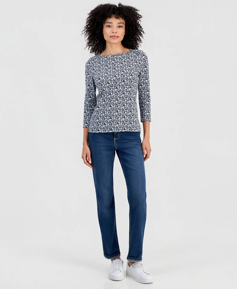 Style & Co Petite Cotton Boat-Neck 3/4-Sleeve Top, Macy's Exclusive