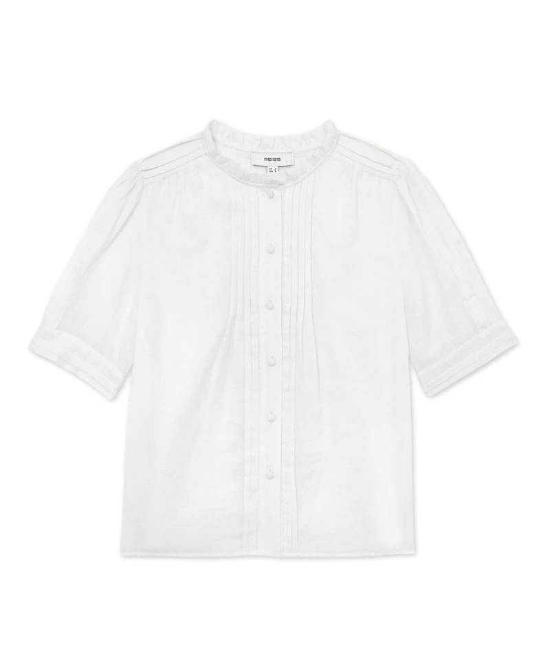 Reiss Women's Cotton Cheesecloth Frill-Neck Top