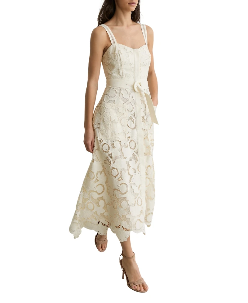 Reiss Women's Cotton-Blend Lace Button-Front Midi Dress