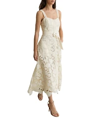 Reiss Women's Cotton-Blend Lace Button-Front Midi Dress