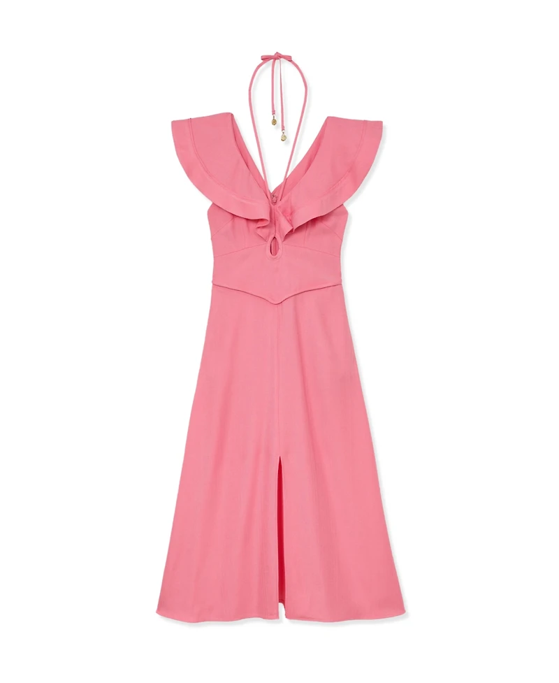 Reiss Women's Ruffle Tie-Neck Keyhole Midi Dress