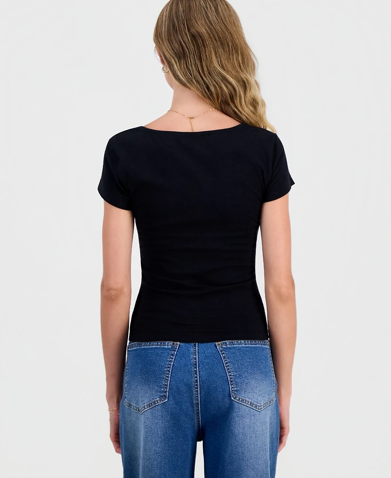 Hippie Rose Juniors' Cap-Sleeve Surplice-Neck Top