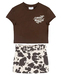 Tween Diva Girls' 7-16 Graphic T-Shirt and Cow Printed Twill Skort, 2-Piece Set