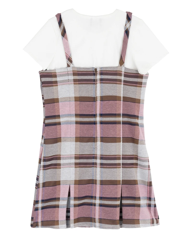 Rare Editions Girls' 7-16 Plaid Pleated Short-Sleeve Top and Dress, 2-Piece Set
