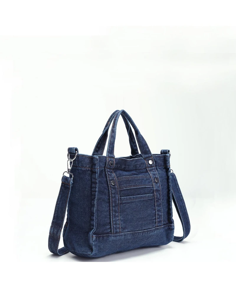 Susu Women's Rework Tote Bag Crossbody Shoulder Washed Blue Mini Satchel Top Handle Everyday Casual Handbag