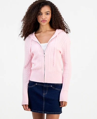 Madden Girl Women's Cable-Knit Zippered Hoodie