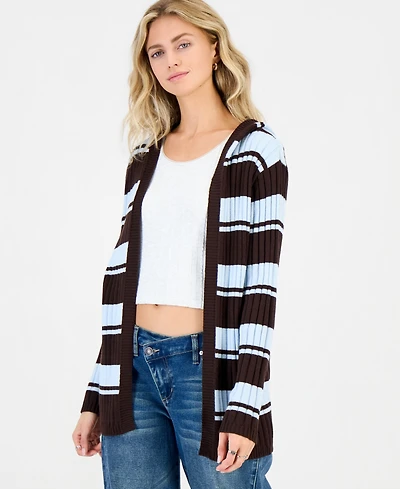 Madden Girl Juniors' Open-Front Hooded Ribbed Cardigan