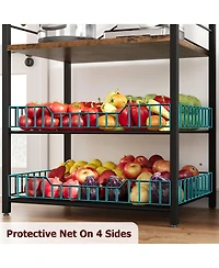 gaomon kitchen baking rack, microwave rack with 2 large metal wire baskets, coffee bar, 5-tier multifunctional storage 8 hooks