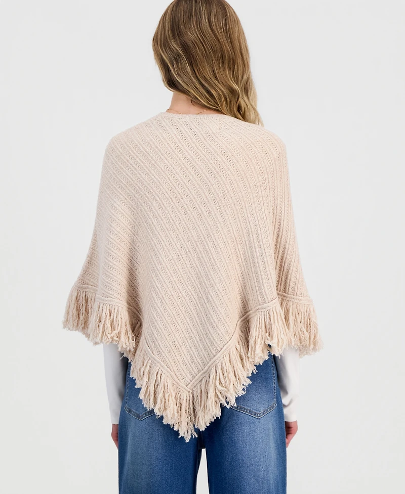 Hippie Rose Juniors' Fringed Poncho Sweater
