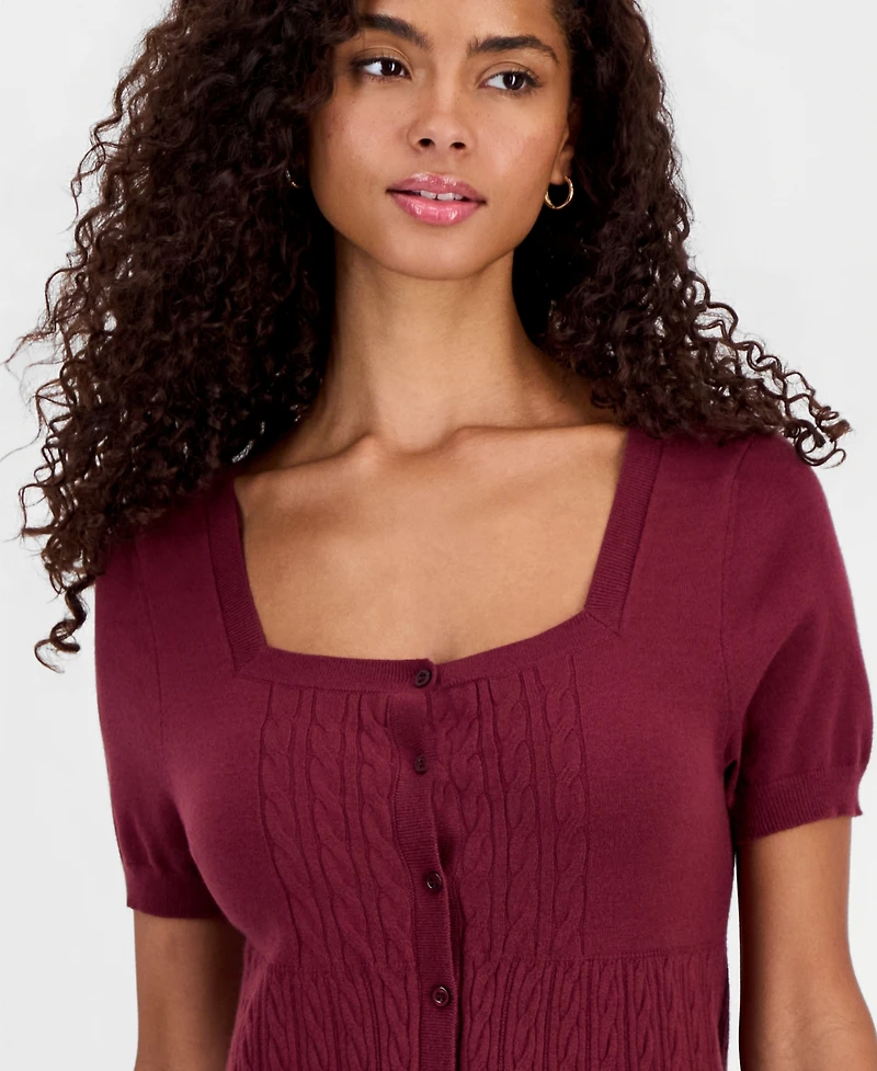Hooked Up by Iot Juniors' Short-Sleeve Babydoll Sweater