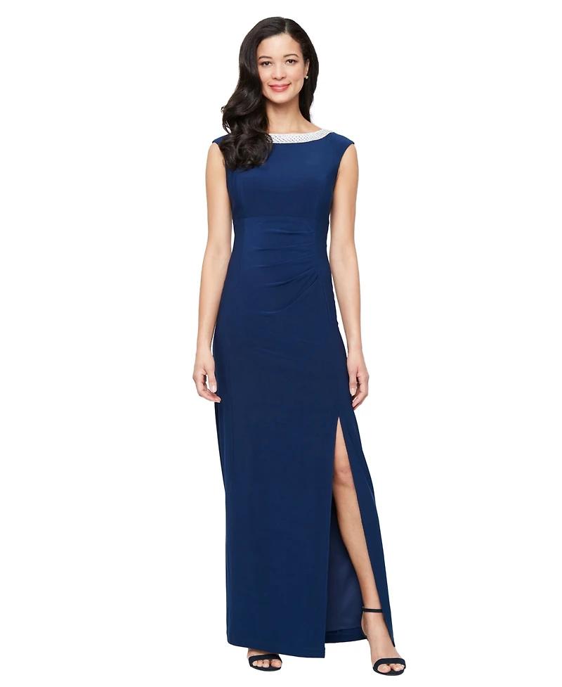Alex Evenings Petite Embellished Collar Jersey Formal Dress