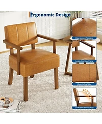 gaomon Set of 2 Mid Century Modern Accent Chairs, Faux Leather Armchairs with Vertical Tufted Back