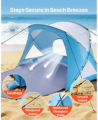 Cozito Beach Tent Sun Shelter, 6-Person Portable Canopy with Sand Pockets