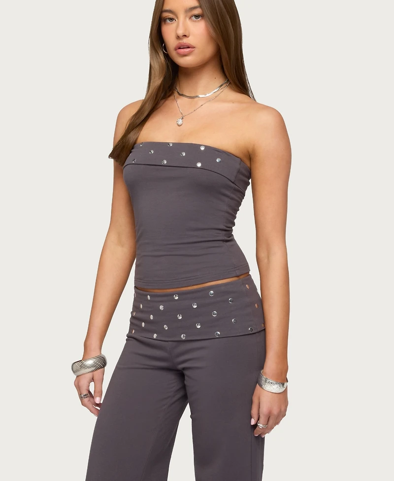 Edikted Women's Breanna Studded Foldover Tube Top