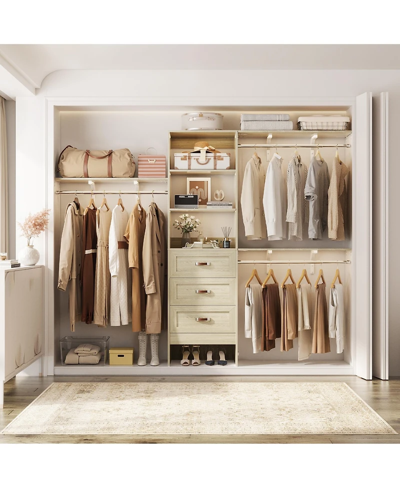 Aheaplus Closet Organizer System with Hanging Rods and Shelves, Wardrobe Drawers