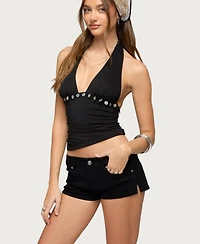 Edikted Womens Ronya Iridescent Charm Halter Top