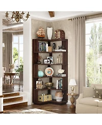 Aheaplus 5-Tier Corner Bookshelf, Space-saving Bookcase Display Storage Shelf