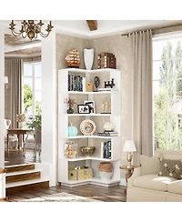 Aheaplus 5-Tier Corner Bookshelf, Space-saving Bookcase Display Storage Shelf