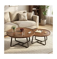 gaomon Modern Coffee Table Set of 2, Wrought Iron Small Round Tables, 80cm+60cm White Combo for Living Room or Office