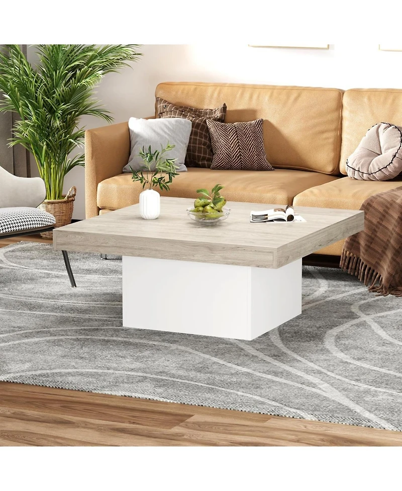 gaomon Square Coffee Table, 35 Inch Led Living Room Table, Modern Cocktail Table with Plug-in 16-Color Led Lights