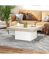 gaomon Square Coffee Table, 35 Inch Led Living Room Table, Modern Cocktail Table with Plug-in 16-Color Led Lights