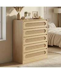 gaomon 5 Drawer Dresser, Farmhouse Wooden Vertical Dresser with Metal Handles, Modern Cabinet for Bedroom, Living Room