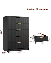 gaomon Fluted 5 Drawers Dresser For Bedroom, Wide Modern Chest of with Metal Handles, Living Room, Entryway, Hallway