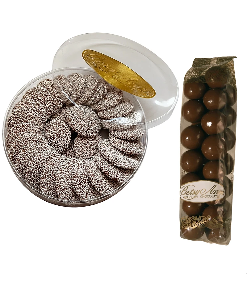 Betsy Ann Chocolates Traditional Milk Non Pareils and Gourmet Malted Milk Balls, 10 oz.