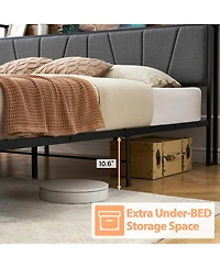 homfan Upholstered Bed Frame with Storage Headboard, Charging Station, 2 Drawers, Metal Slat Support