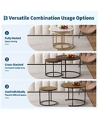 gaomon Round Nesting Coffee Table Set of 2, Round Coffee Table for Living Room, Space Saving Nesting Tables, Metal Frame
