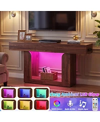 Aheaplus Entryway Table with Charging Station, Console Rgb Led Light, Wooden Sofa
