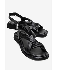 Forever & Always Shoes Women's Frand Leather Crisscross Strap Sandal