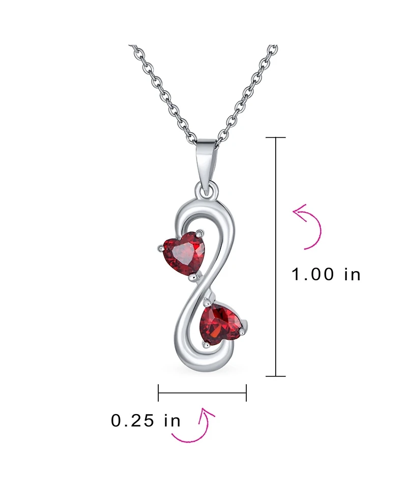 Bling Jewelry Forever Love Double Ruby Cubic Zirconia Infinity Hearts Necklace Pendant Sterling Silver