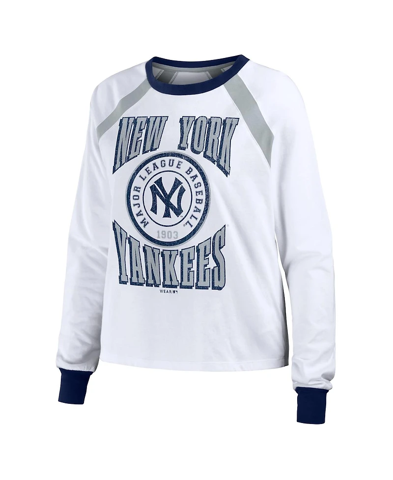 Wear by Erin Andrews Women's White New York Yankees Raglan Long Sleeve T-Shirt