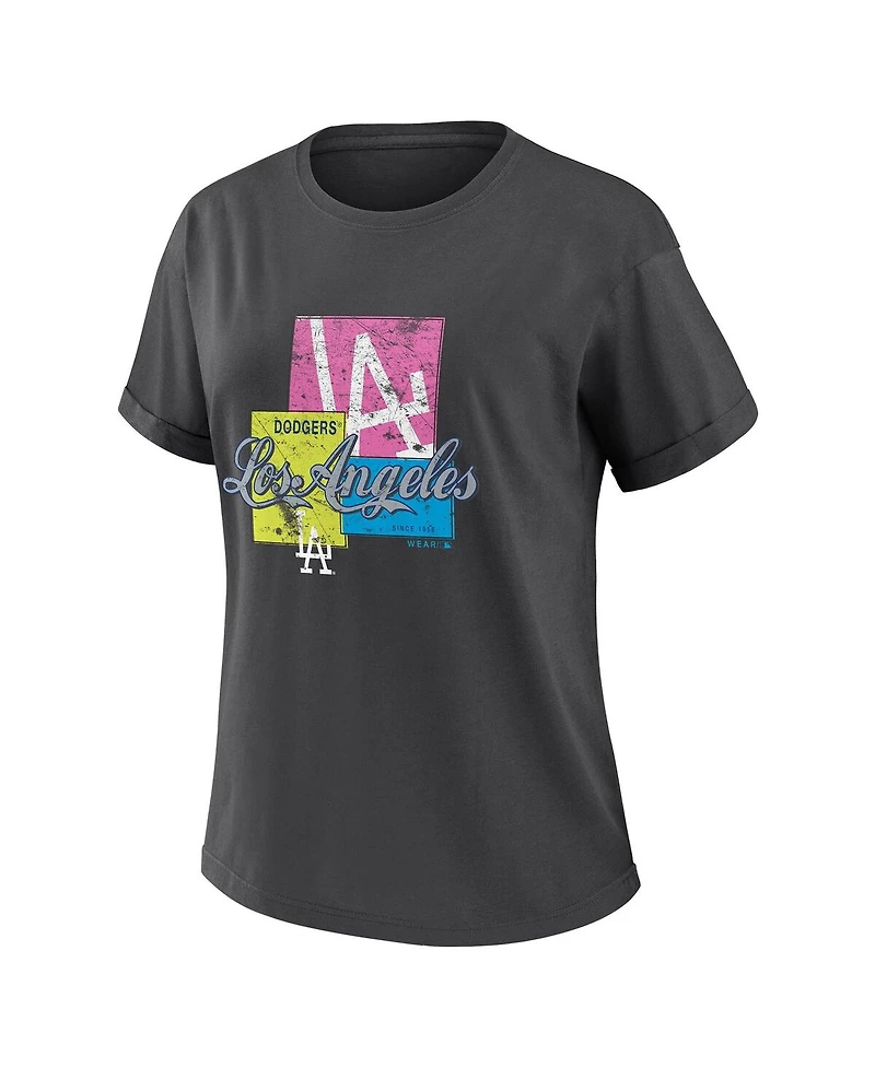 Wear by Erin Andrews Women's Charcoal Los Angeles Dodgers Domestic Box Color Boyfriend T-Shirt