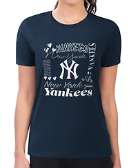G-iii 4Her by Carl Banks Women's Navy New York Yankees Super-Slim Fit Lightweight Collage Team Graphic Crew Neck T-Shirt