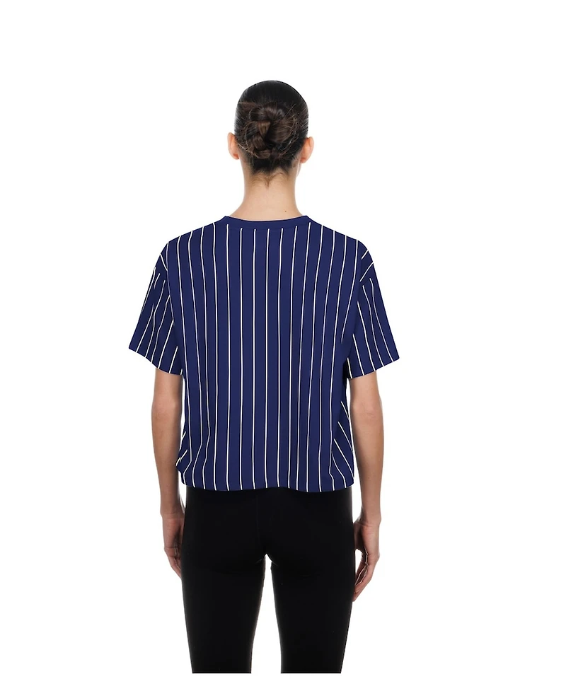 New Era Women's Navy Los Angeles Dodgers City Connect Throwback Meshback Pinstripe Boxy T-Shirt