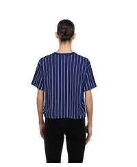 New Era Women's Navy Los Angeles Dodgers City Connect Throwback Meshback Pinstripe Boxy T-Shirt